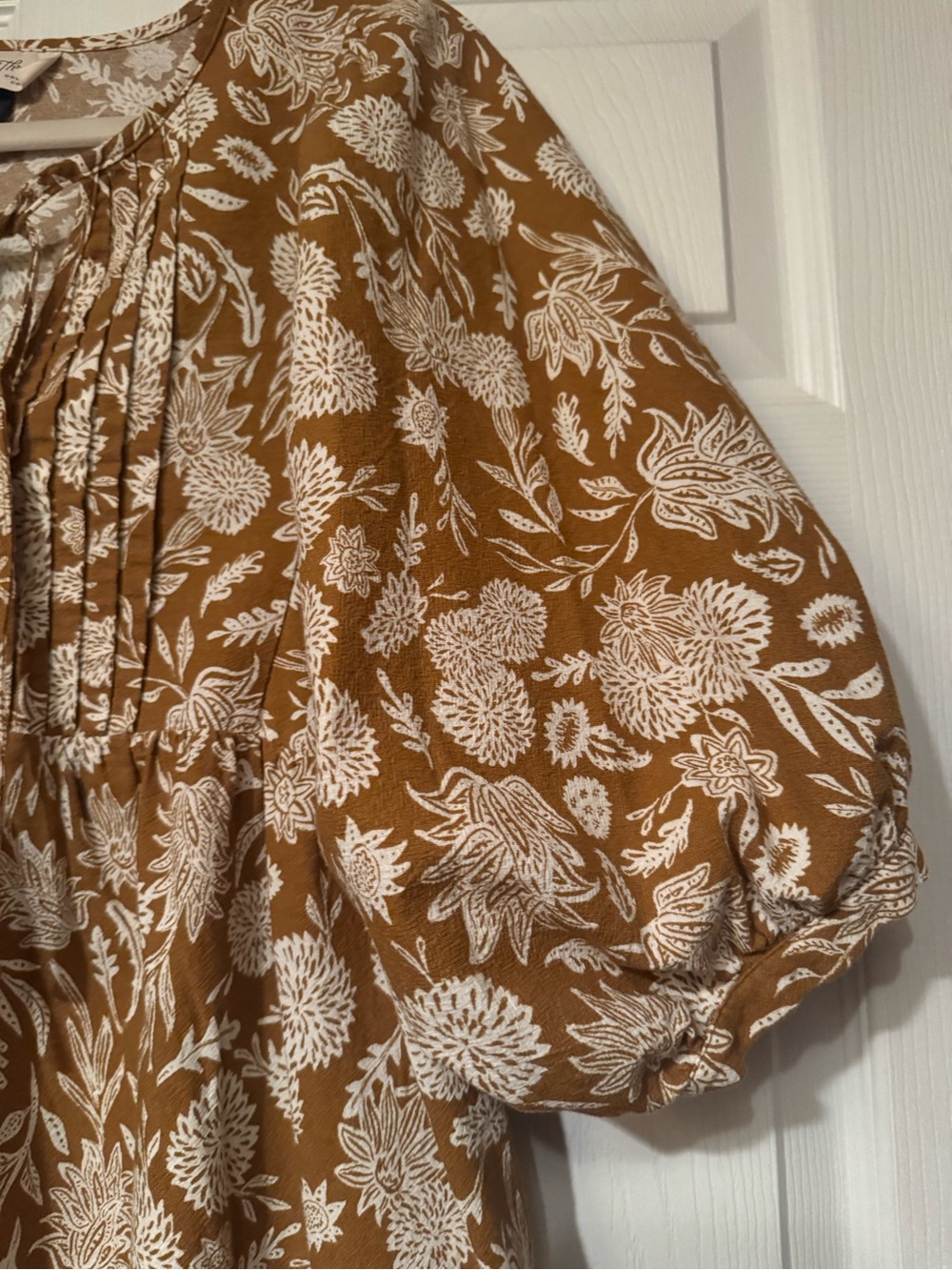Universal Thread Sz XL Raw Umber Brown Floral Puff-Sleeve Cotton Mini Dress - Picture 5 of 13